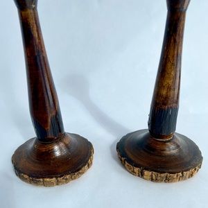 Wooden candlesticks handcarved, vintage wood candle holders, rustic tablescape